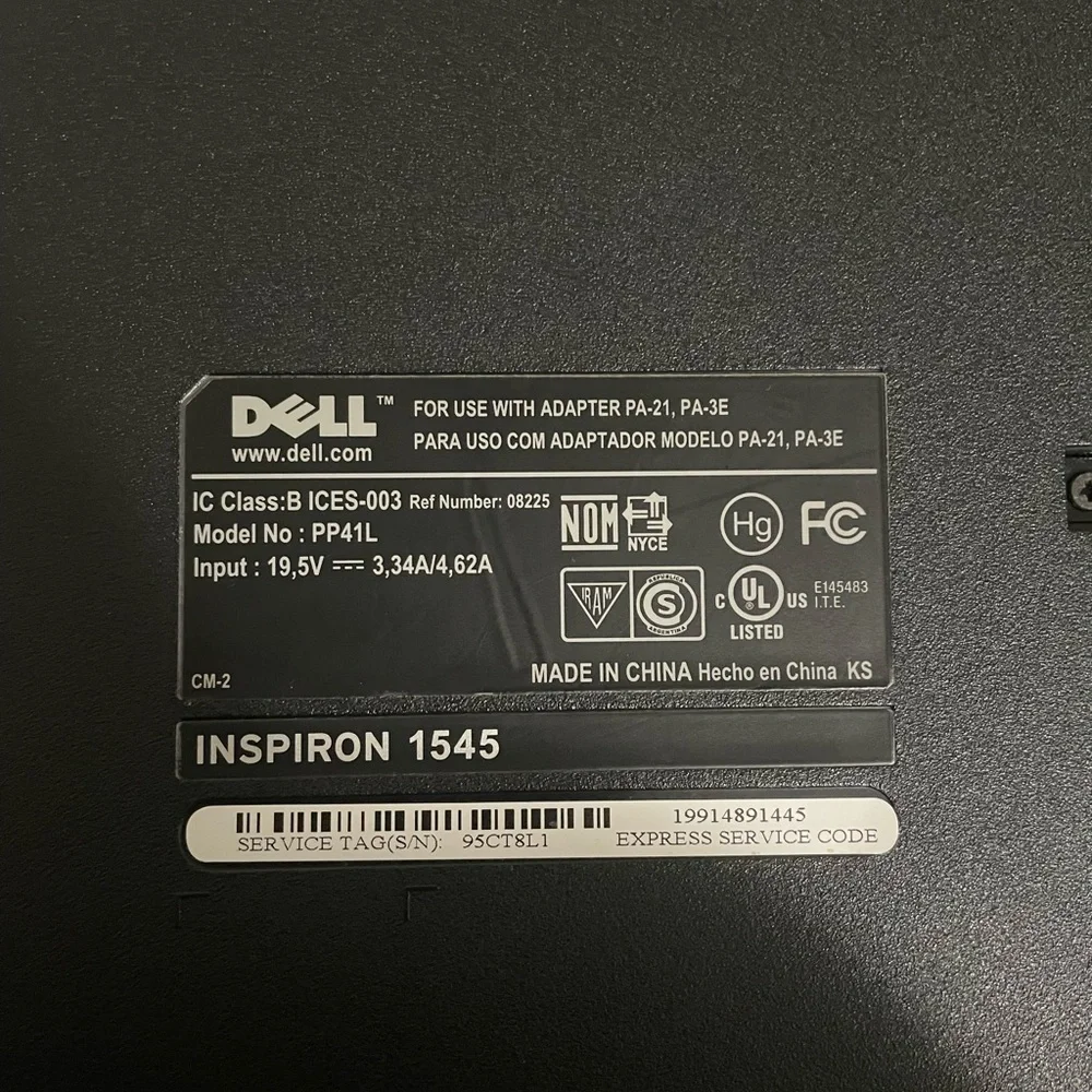 Dell Inspiron 1545 Model PP41L